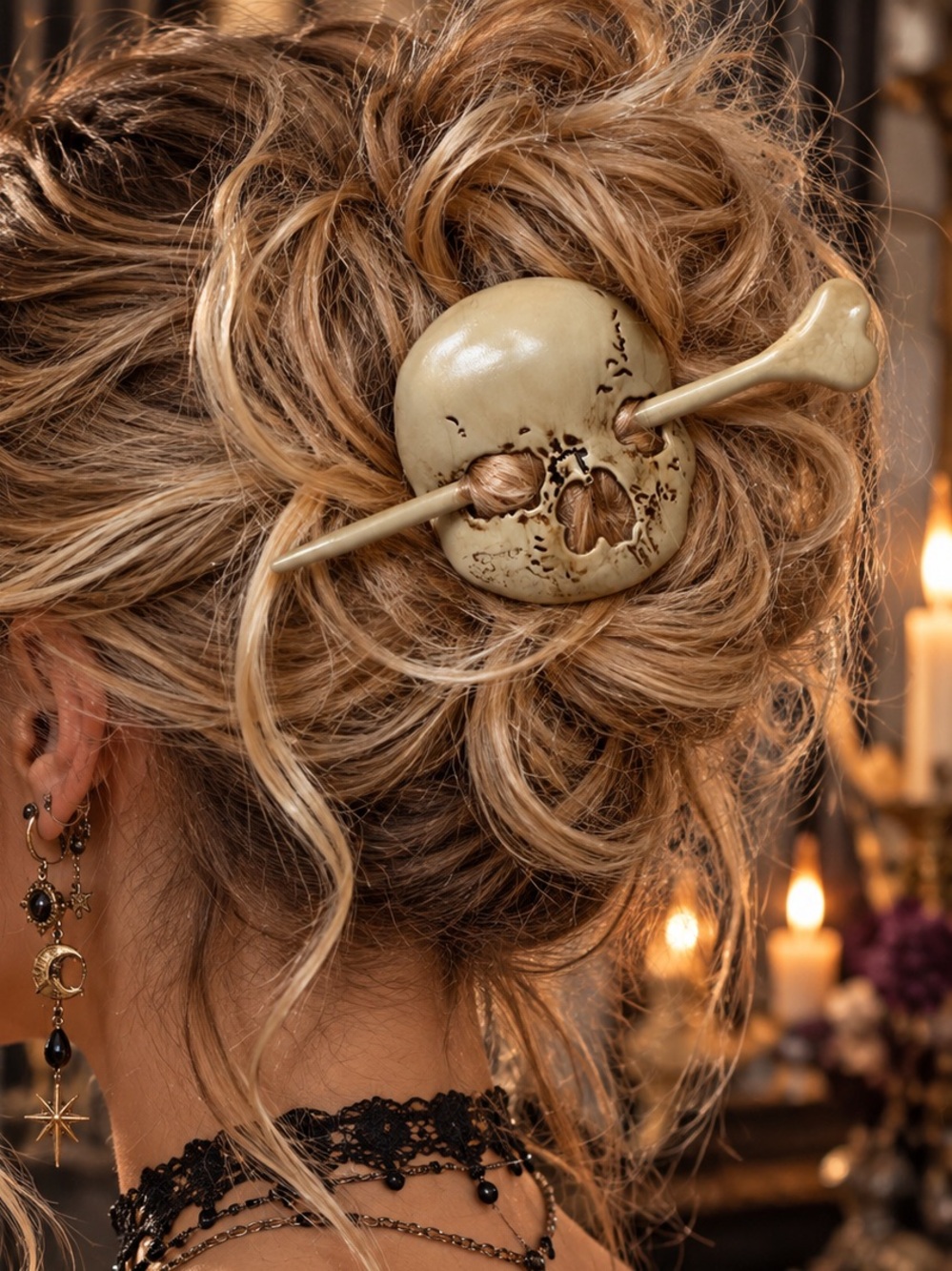 Gothic Skull Bone Hair Pin Hair Stick Barrette Halloween Whimsygoth Accessory